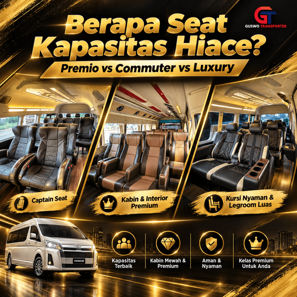 Berapa Seat Kapasitas Hiace Premio, Commuter, & Luxury?